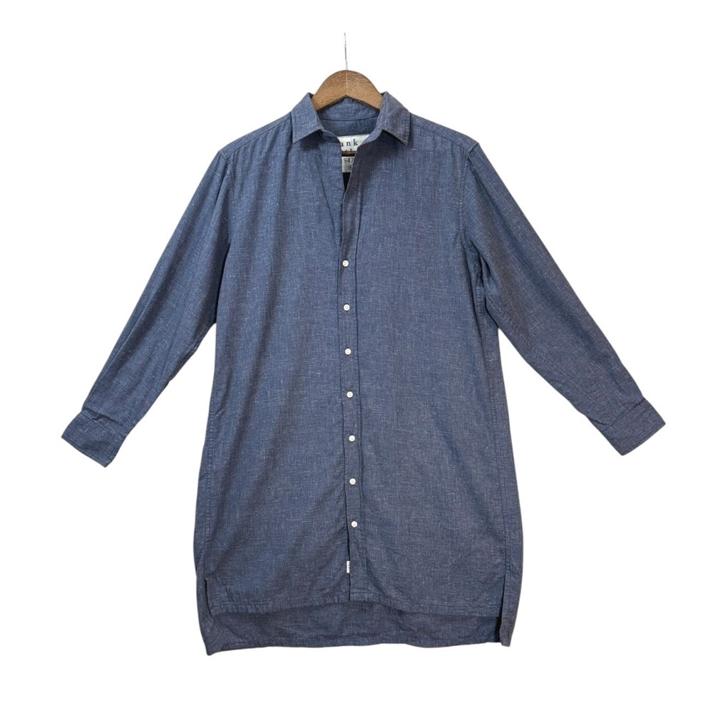 Frank & Eileen Hunter Shirt Dress S Heathered Atlantic Blue Cotton Coastal - Picture 2 of 8